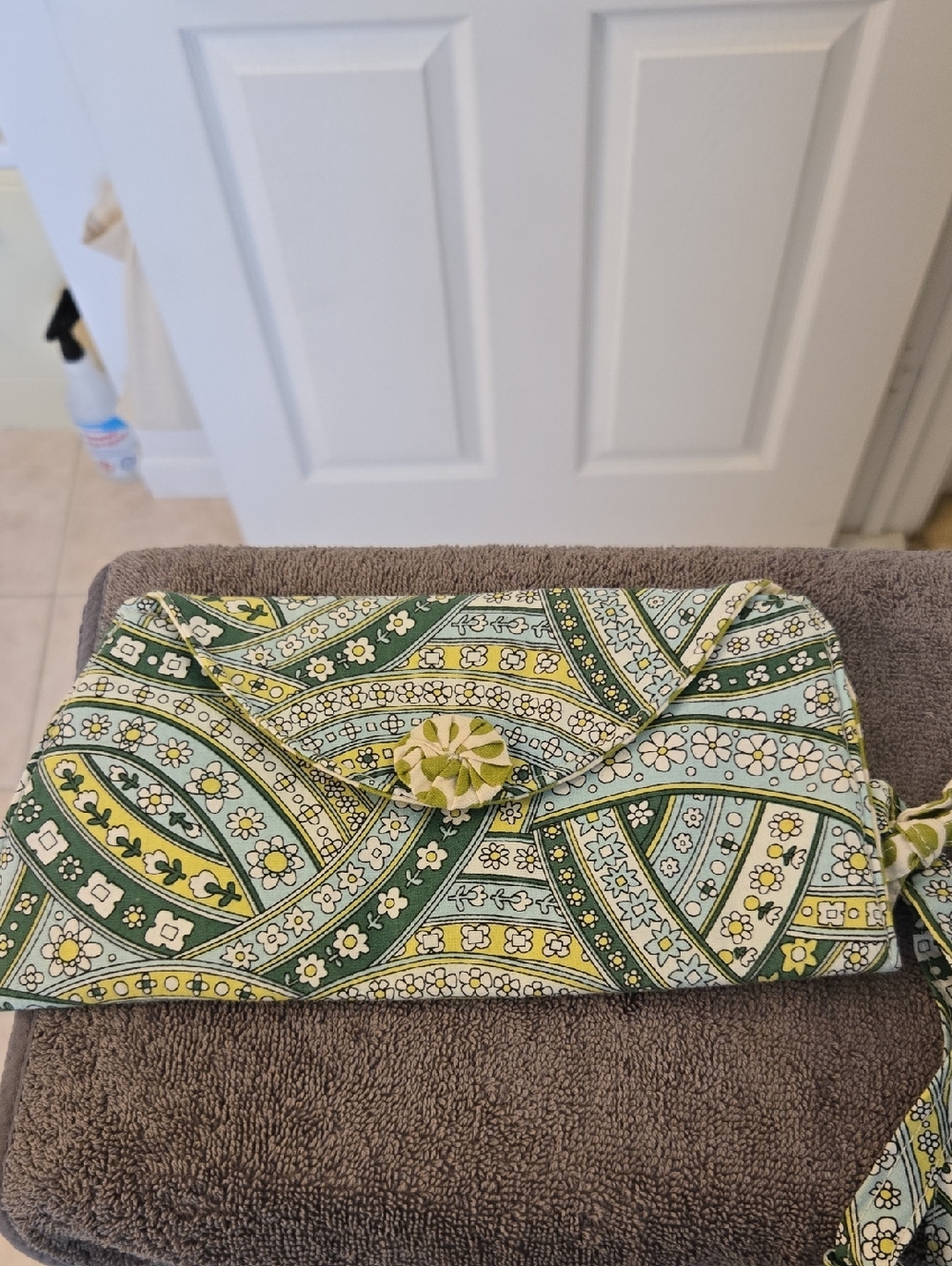 Patterned Fabric Clutch Wallet - Green, Yellow, Light Blue